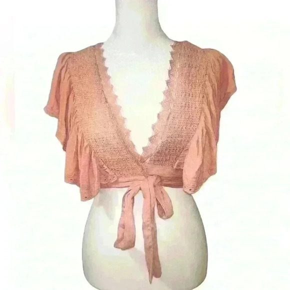 House of Harlow 1960 Juniper Top in Rose Women's Size S Ruffle Pink Lace - Picture 2 of 5